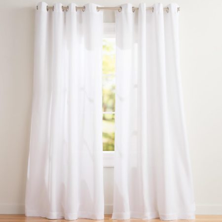 Winter White Perforated Linen Curtains, Perforated Design for Light Transmission