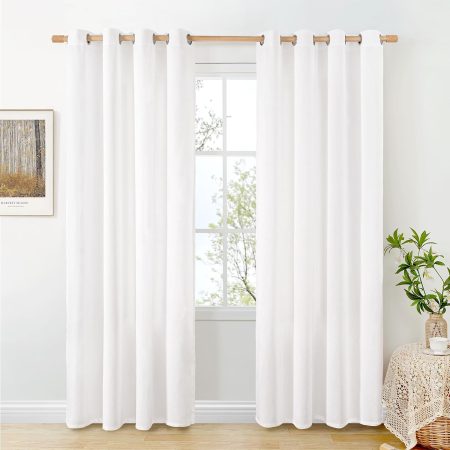 Thick White Linen Curtains | Metal Ring Eyelet Style | Suitable for Living Room, Bedroom, and Dining Room